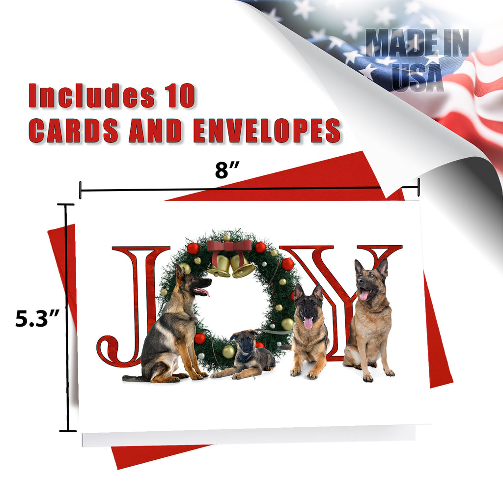 JOY German Shepherd - Greeting Card - 5.3x8 - 10 Pack Christmas