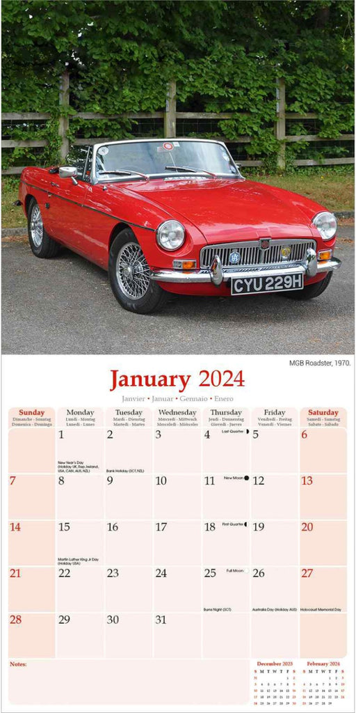 Classic Sports Cars Wall Calendar 2024