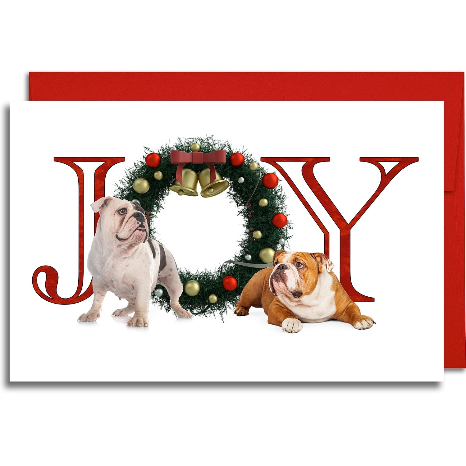 JOY Bulldog - Greeting Card - 5.3x8 - 10 Pack Christmas