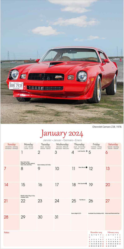 American Classic Cars Wall Calendar 2024