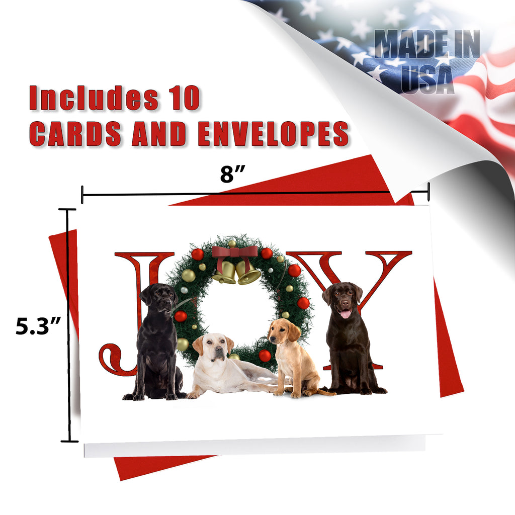 JOY Labrador Mixed - Greeting Card - 5.3x8 - 10 Pack Christmas