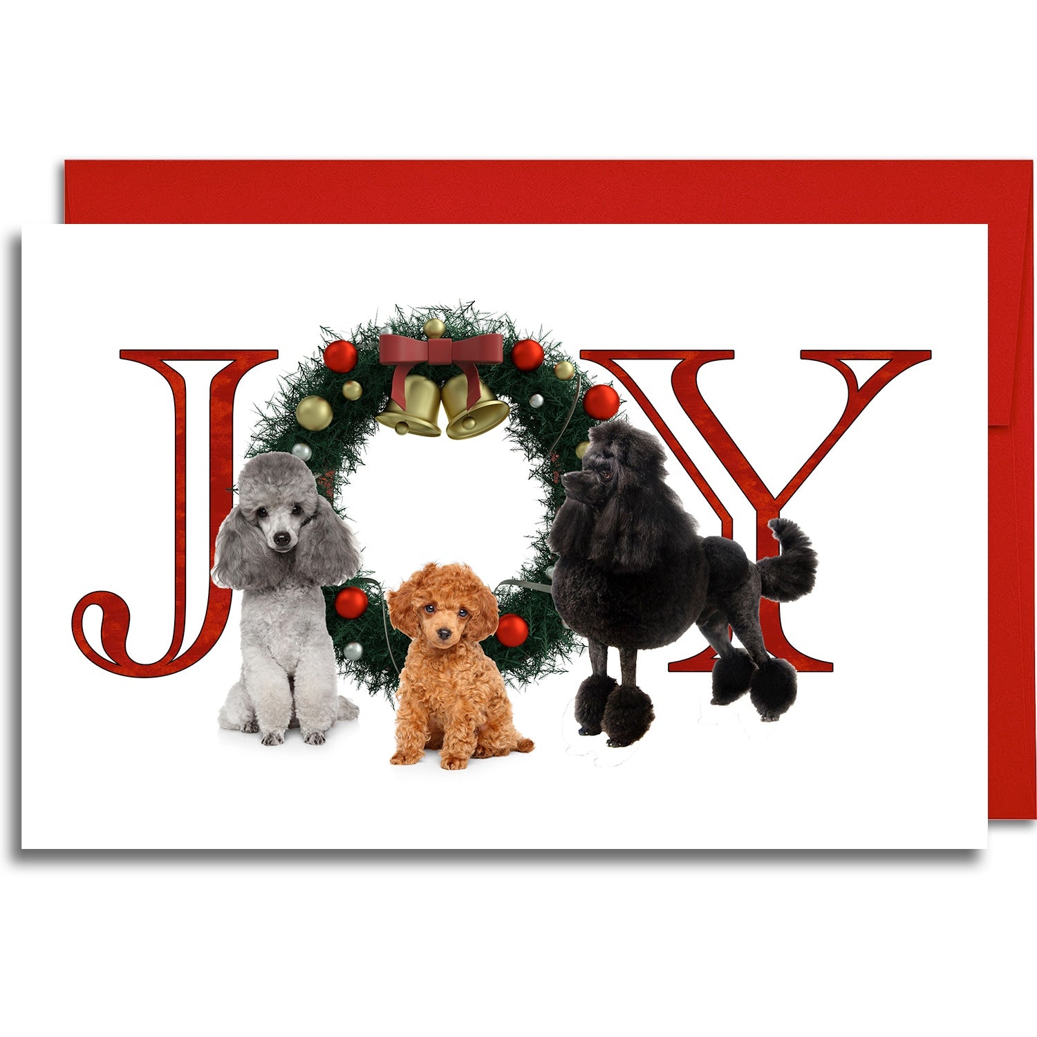 JOY Poodle - Greeting Card - 5.3x8 - 10 Pack Christmas