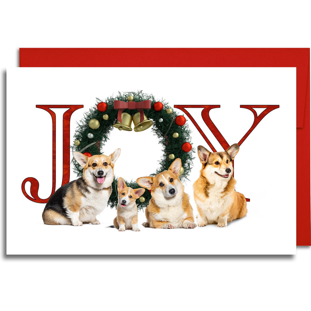 JOY Corgi - Greeting Card - 5.3x8 - 10 Pack Christmas