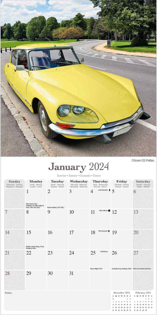 Citroen Classic Cars Wall Calendar 2024