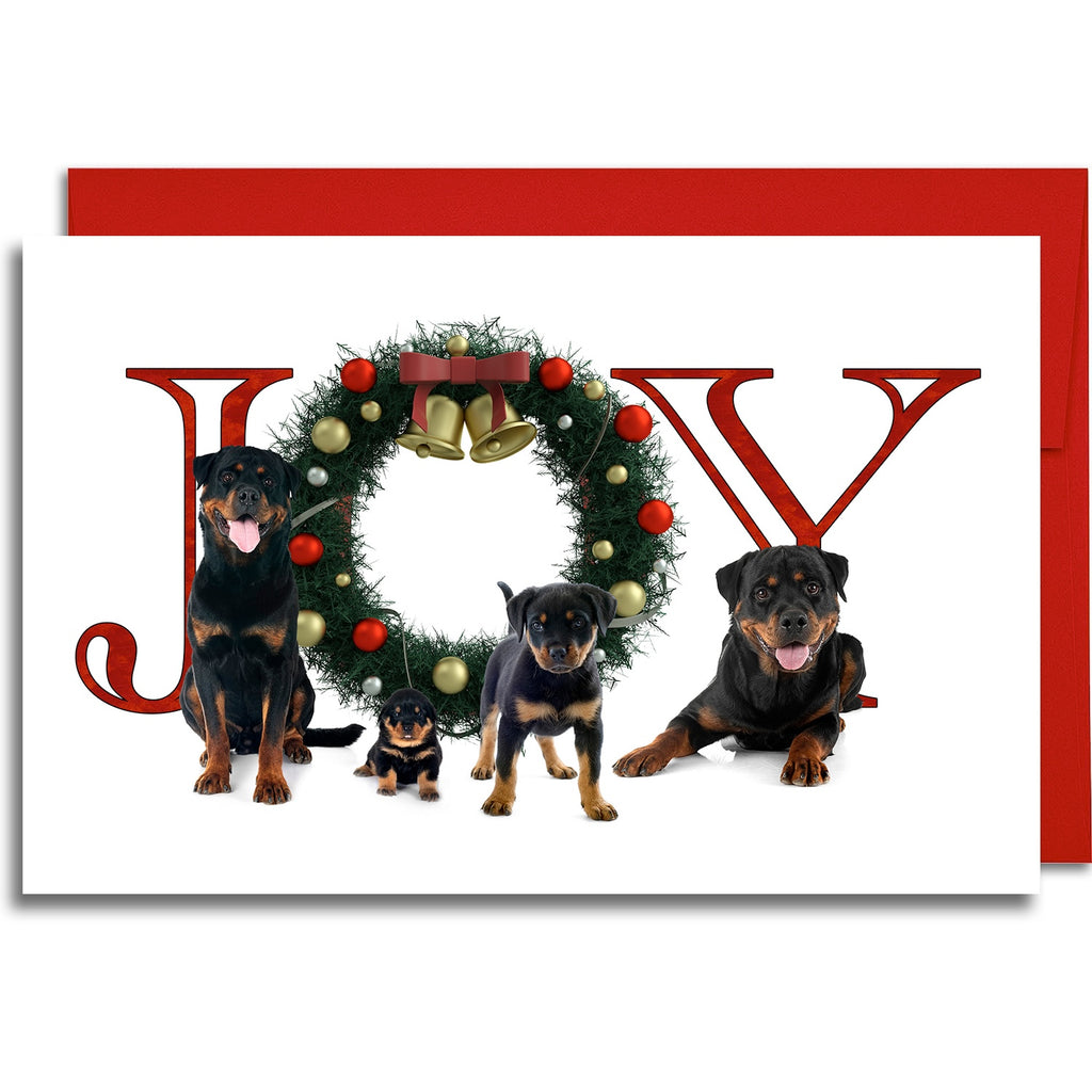JOY Rottweiler - Greeting Card - 5.3x8 - 10 Pack Christmas