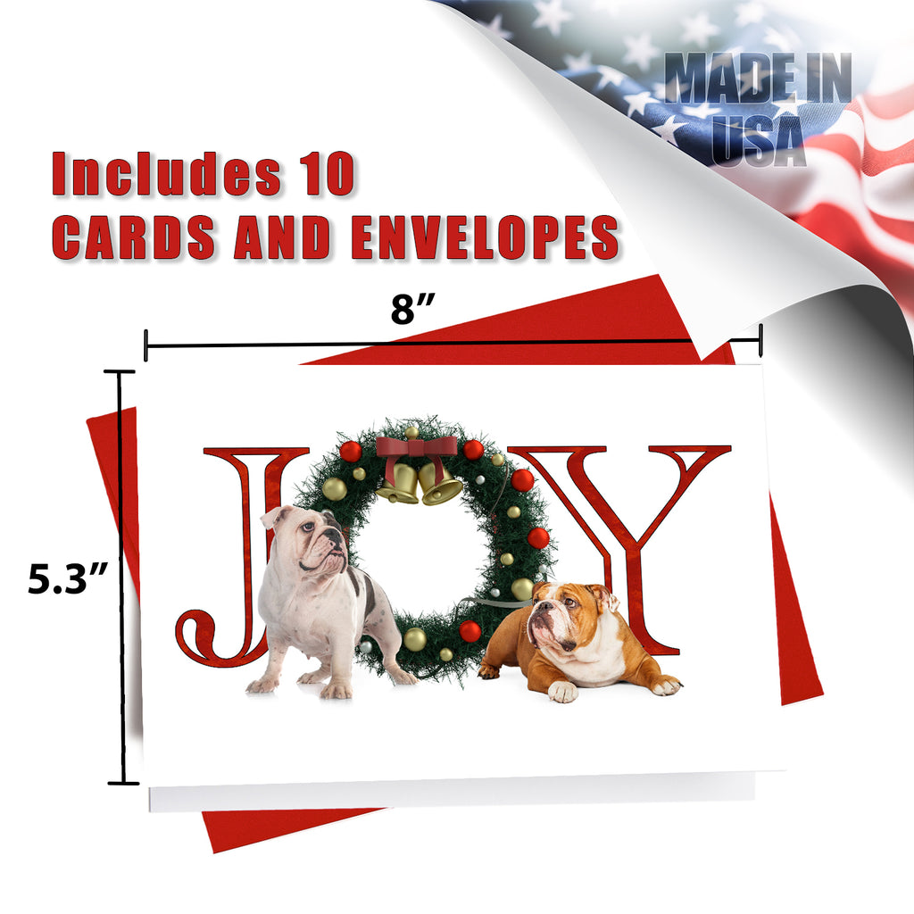 JOY Bulldog - Greeting Card - 5.3x8 - 10 Pack Christmas