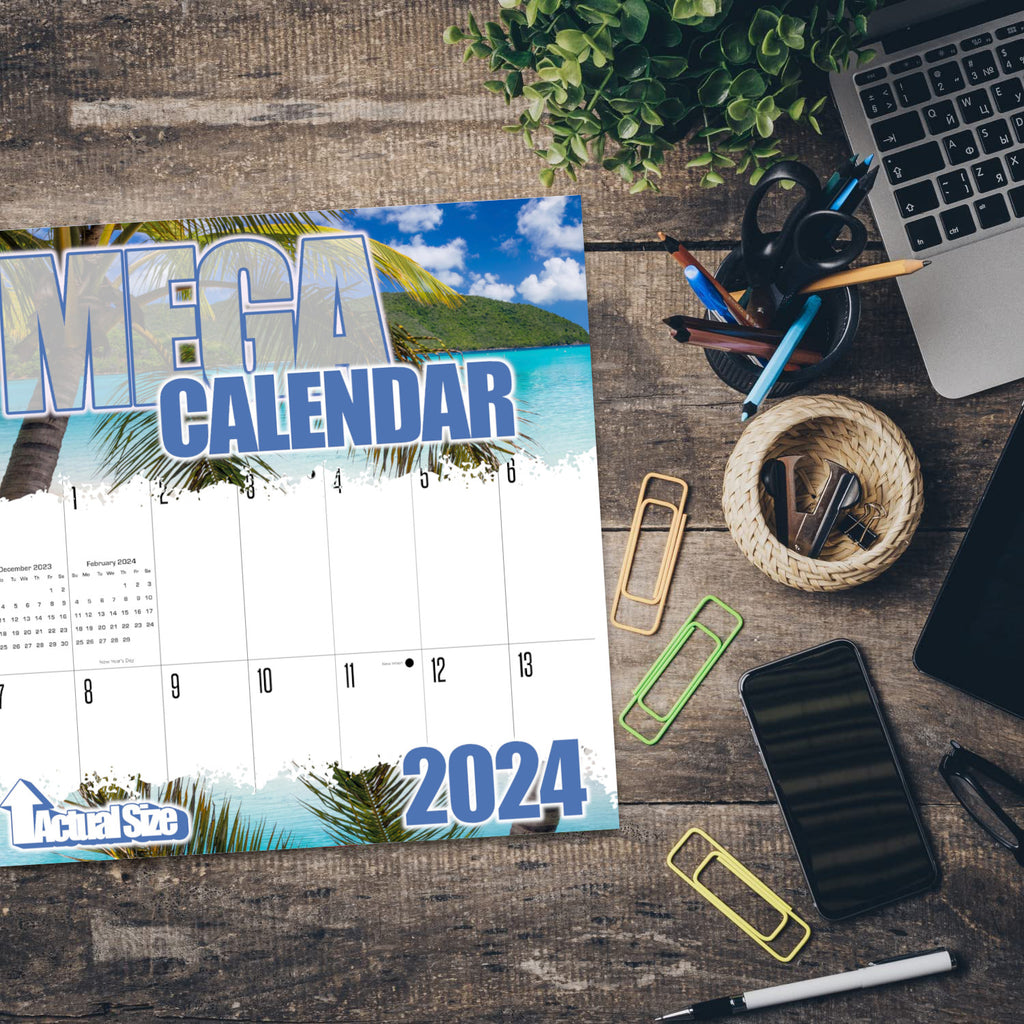 Tropical Beaches Large Grid Calendar 2024