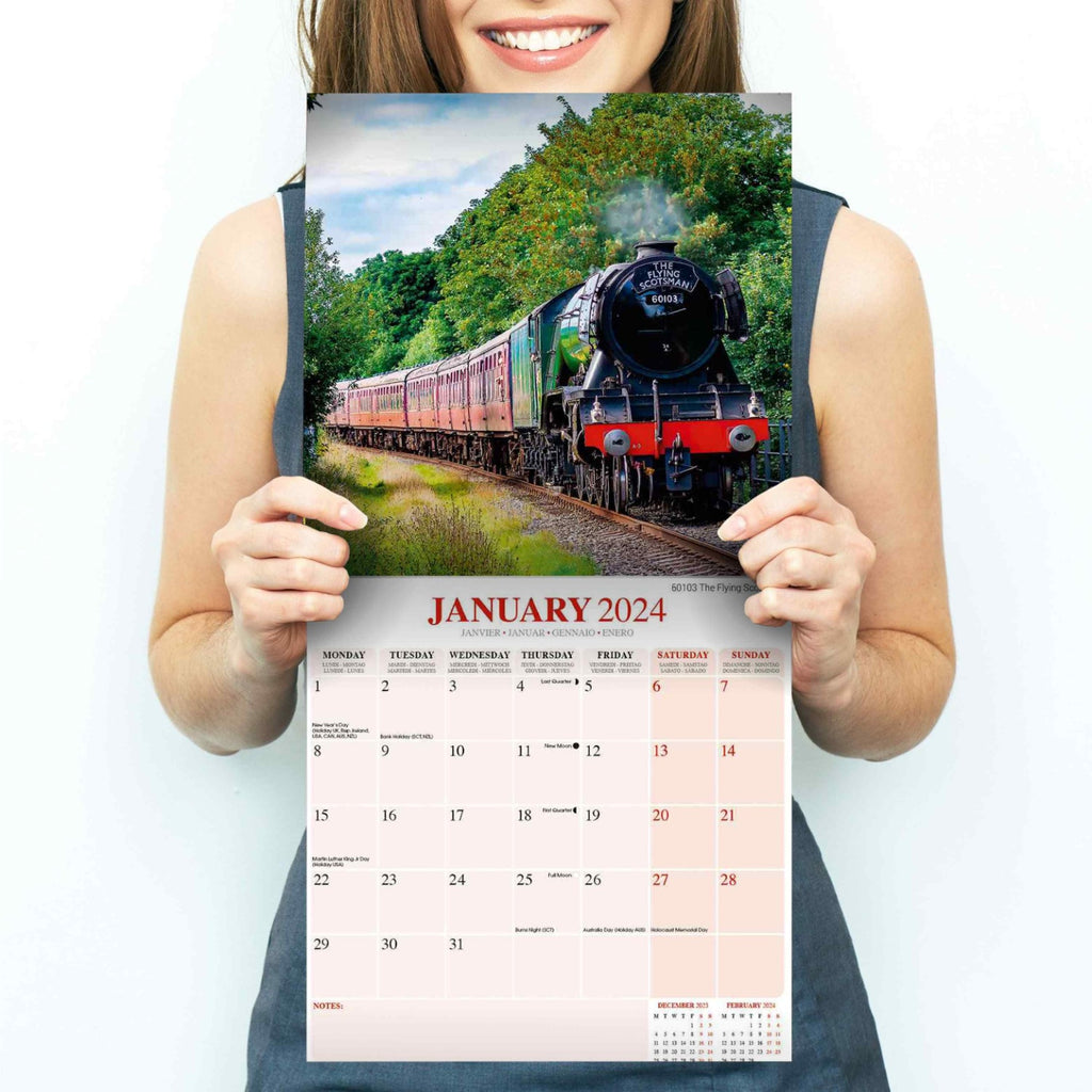 Steam Trains Wall Calendar 2024