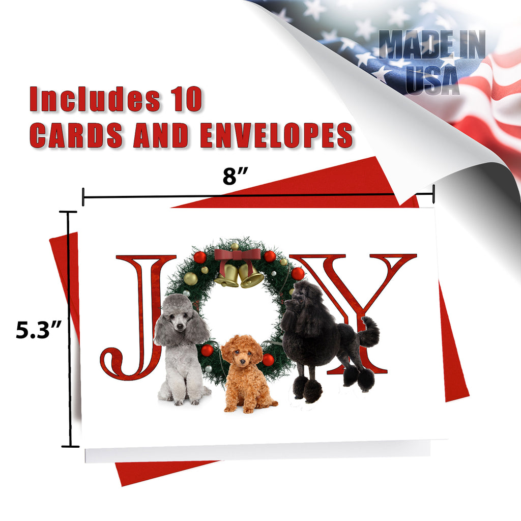 JOY Poodle - Greeting Card - 5.3x8 - 10 Pack Christmas