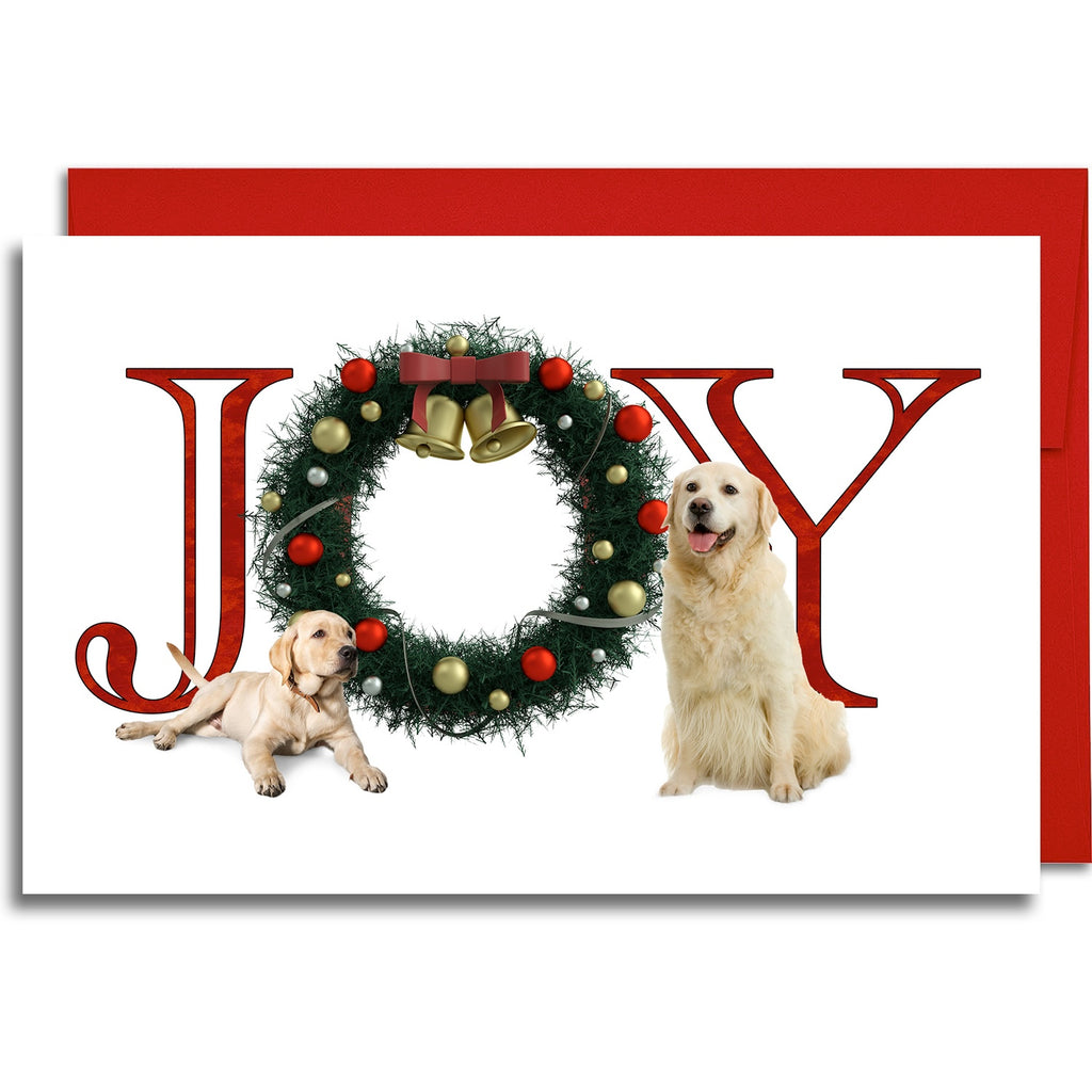 JOY Golden Retriever - Greeting Card - 5.3x8 - 10 Pack Christmas