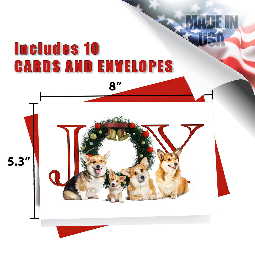 JOY Corgi - Greeting Card - 5.3x8 - 10 Pack Christmas