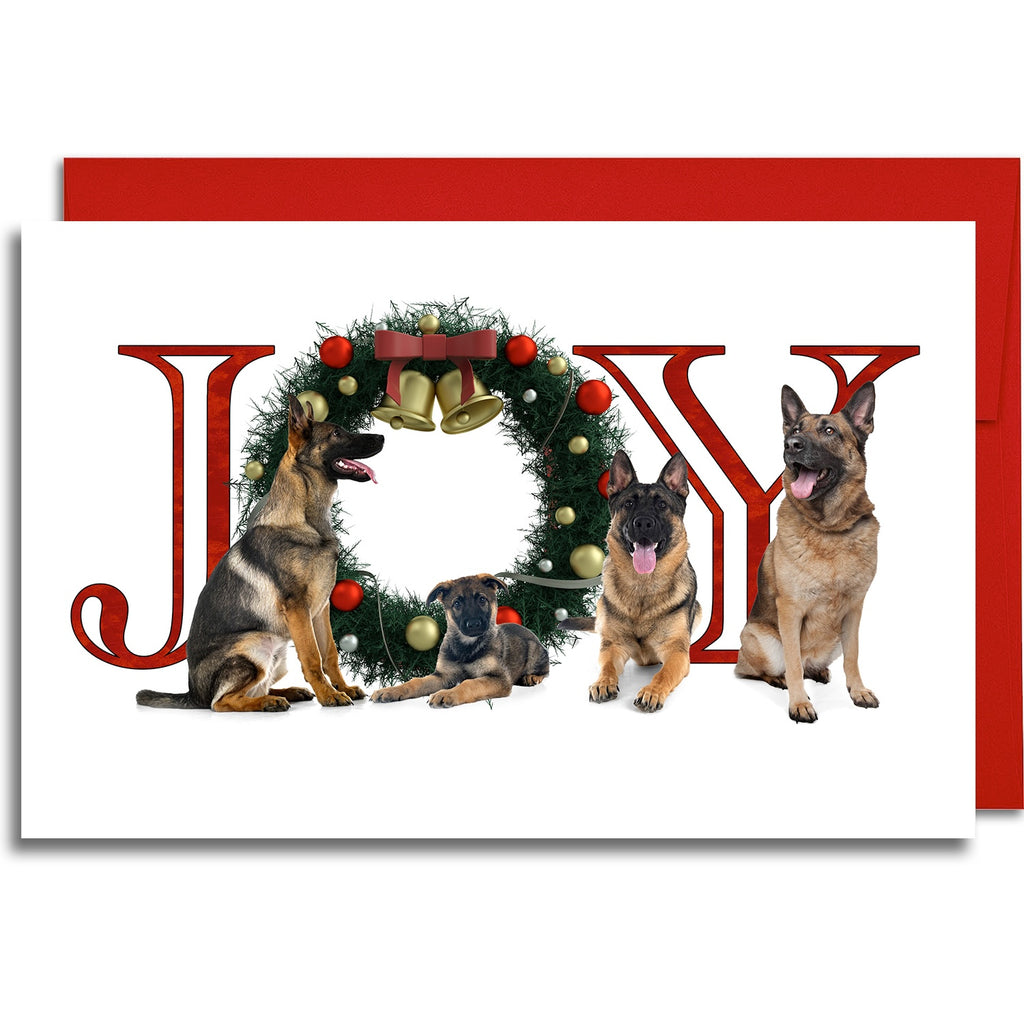 JOY German Shepherd - Greeting Card - 5.3x8 - 10 Pack Christmas