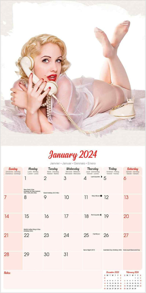 Retro Pin Ups Wall Calendar 2024